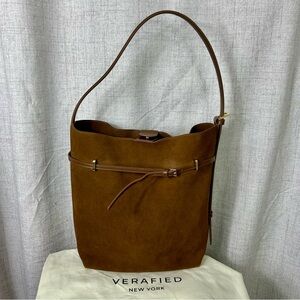 Verafied Toffee Genuine Suede Belted Tote Bag